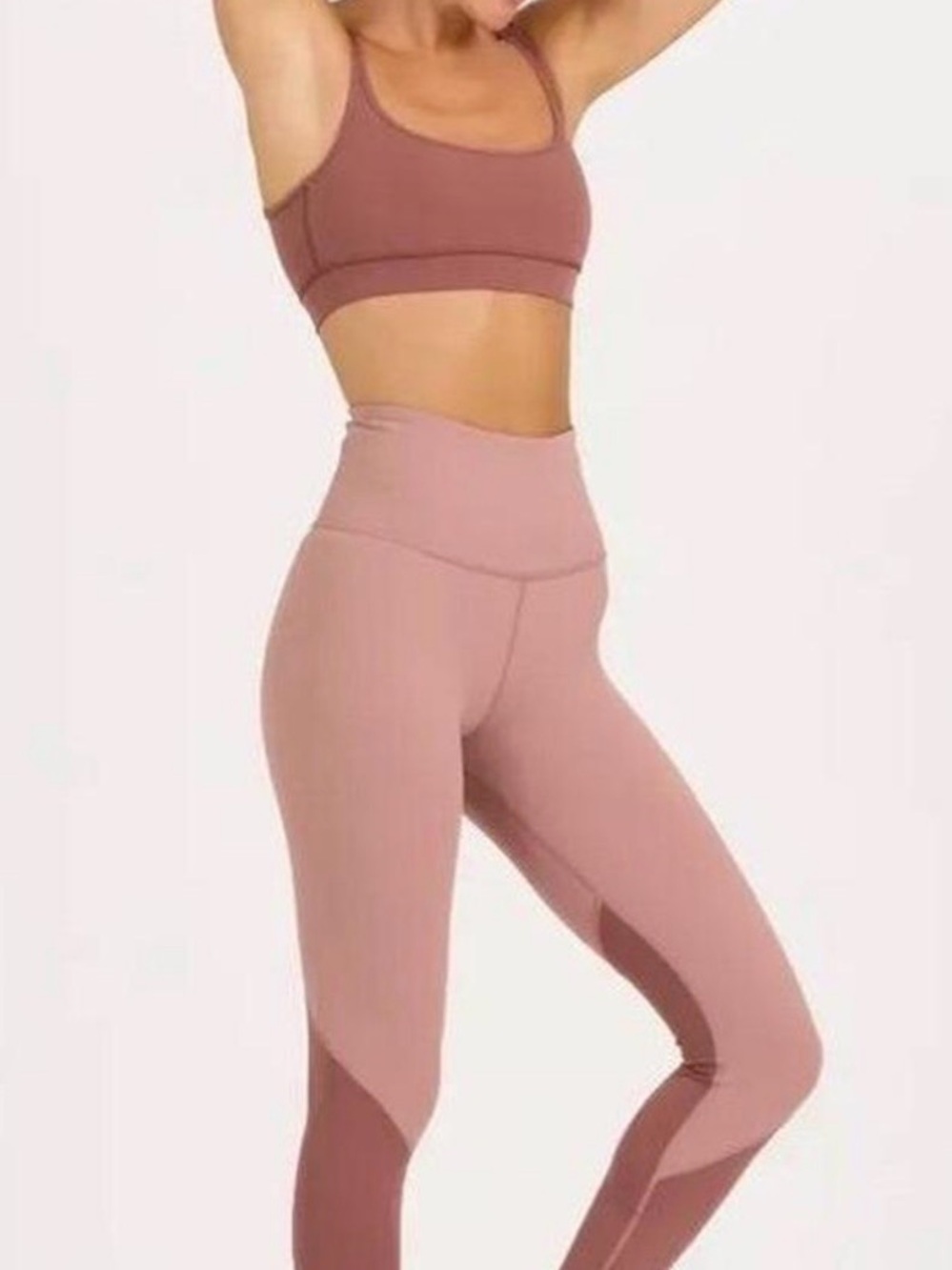 Vuori Two-Tone Rose High-Waist Leggings and Brami Set
